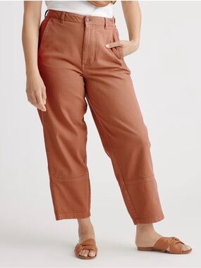 Quince Organic Stretch Cotton Twill Barrel Pants Women’s Size 6 Rust High Rise